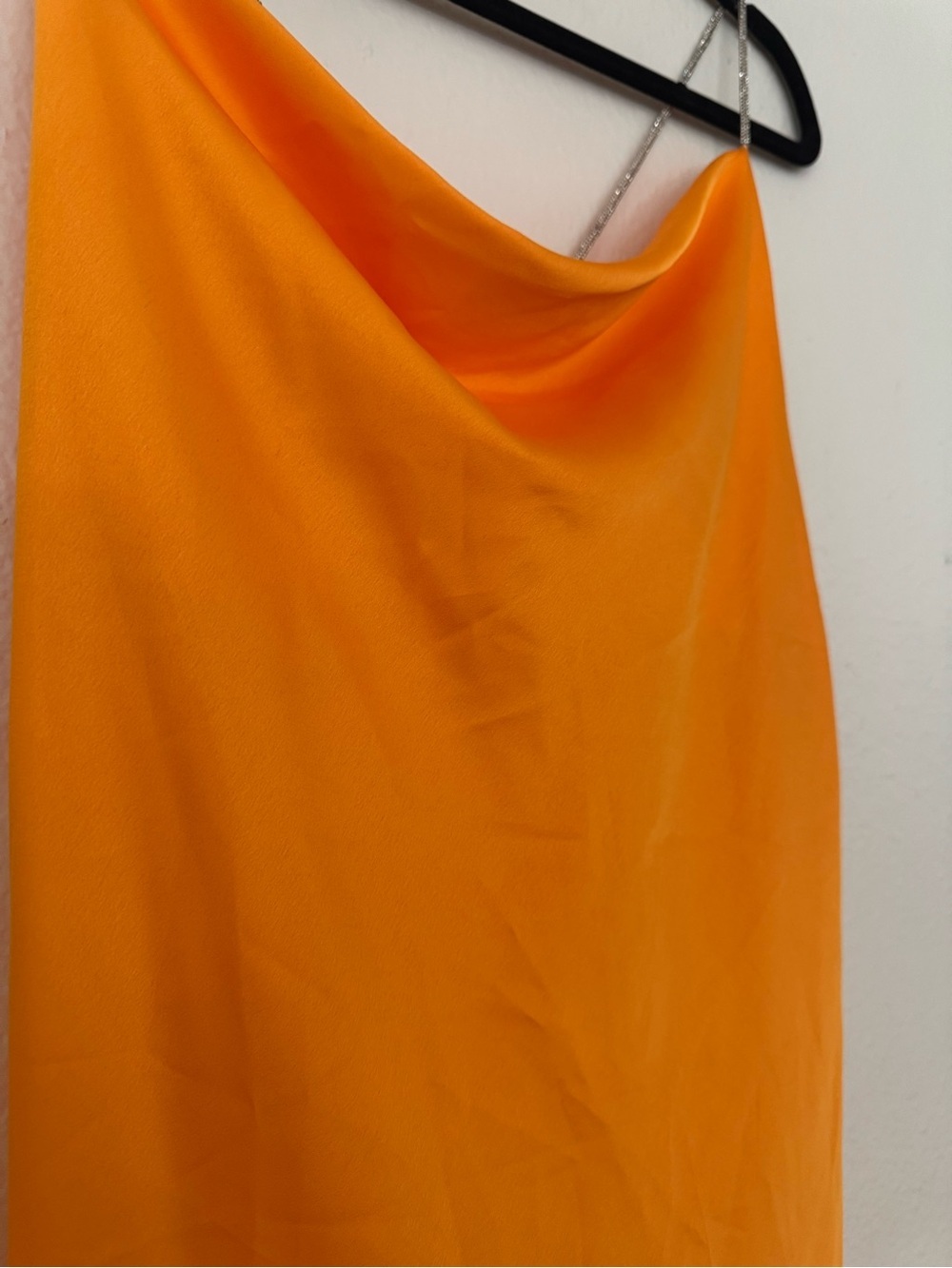 Satin Cowl Neck Slip Dress with Rhinestone Straps in Bright Orange NWT - Picture 5 of 7